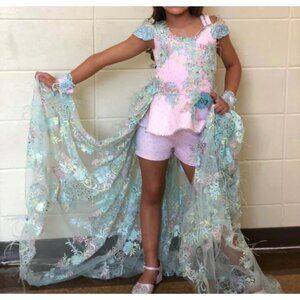 Lacey Jowers Fun Fashion Beauty Pageant Pastel Rhinestone Cape Girls Sz 6-8
